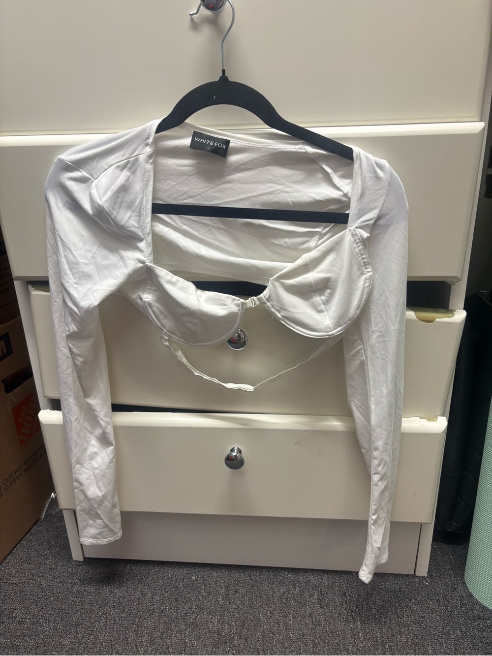 White Long Sleeve Crop Top with Underwire